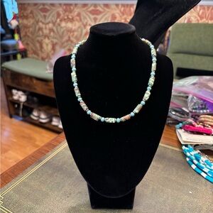 New cute Beaded Necklace - Turquoise and camouflage beaded necklace